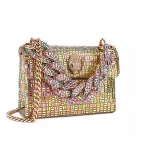 KURT GEIGER LONDON Mini Kensington Chain Bag in Open Yellow with Pink Crystals
